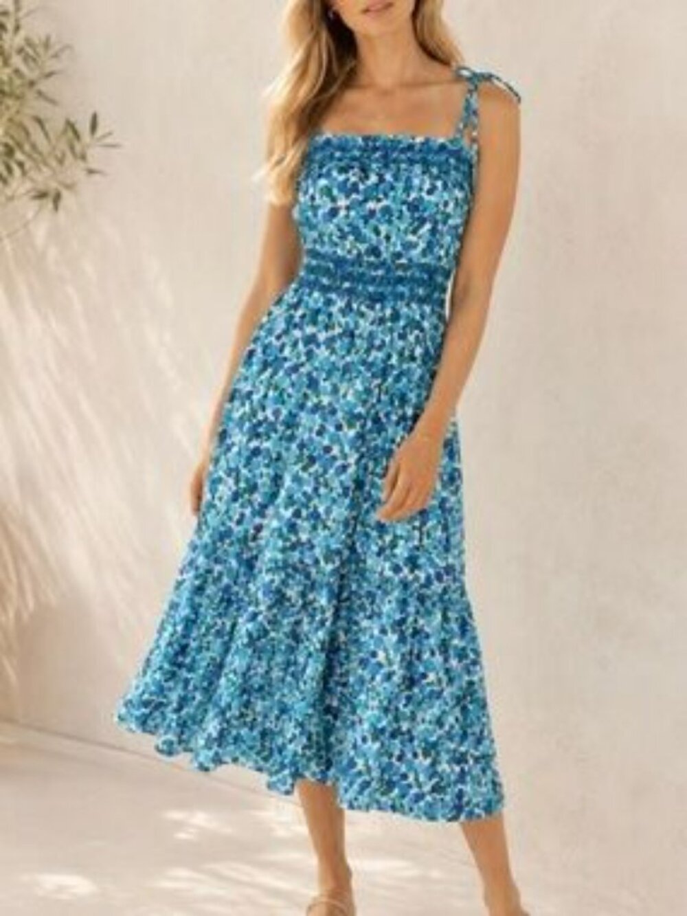 J. Crew Smocked Midi Dress in Blueberry Floral,